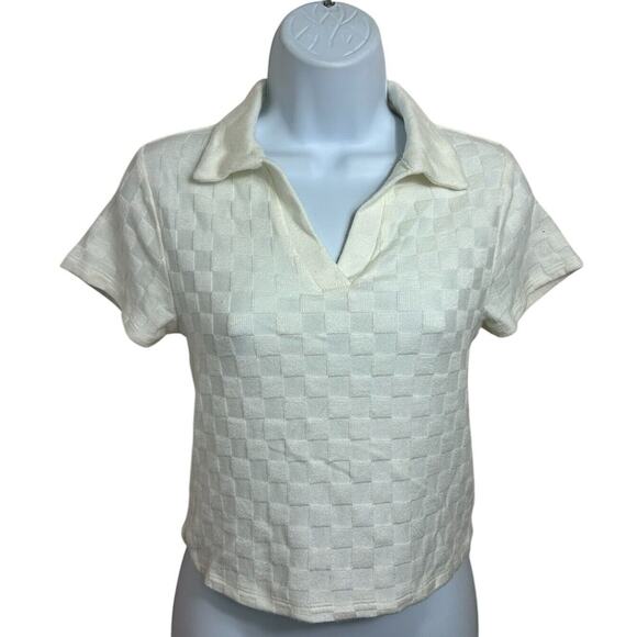 Atelier By Kirious Cream Sweater Top Sz XS Textured Checker Design Blouse - Picture 7 of 7